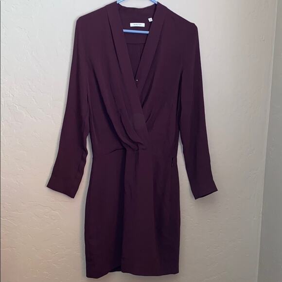Babaton dark plum color long sleeve wrap dress - Picture 2 of 10